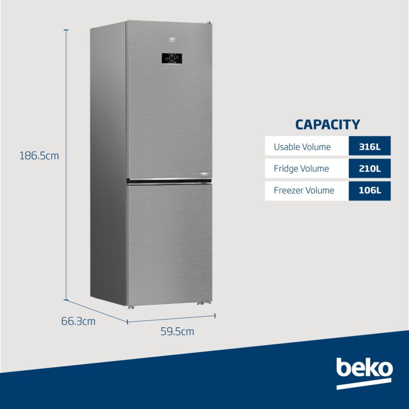 Beko 316Litre Fridge freezer – Pearl Steel B3RCNE364HXB